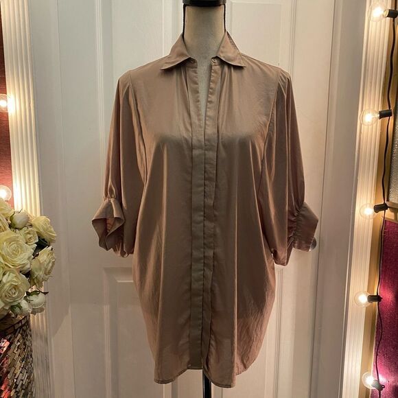 BCBG MaxAzria oversize puffy sleeves champagne colour blouse, XS - Picture 2 of 7